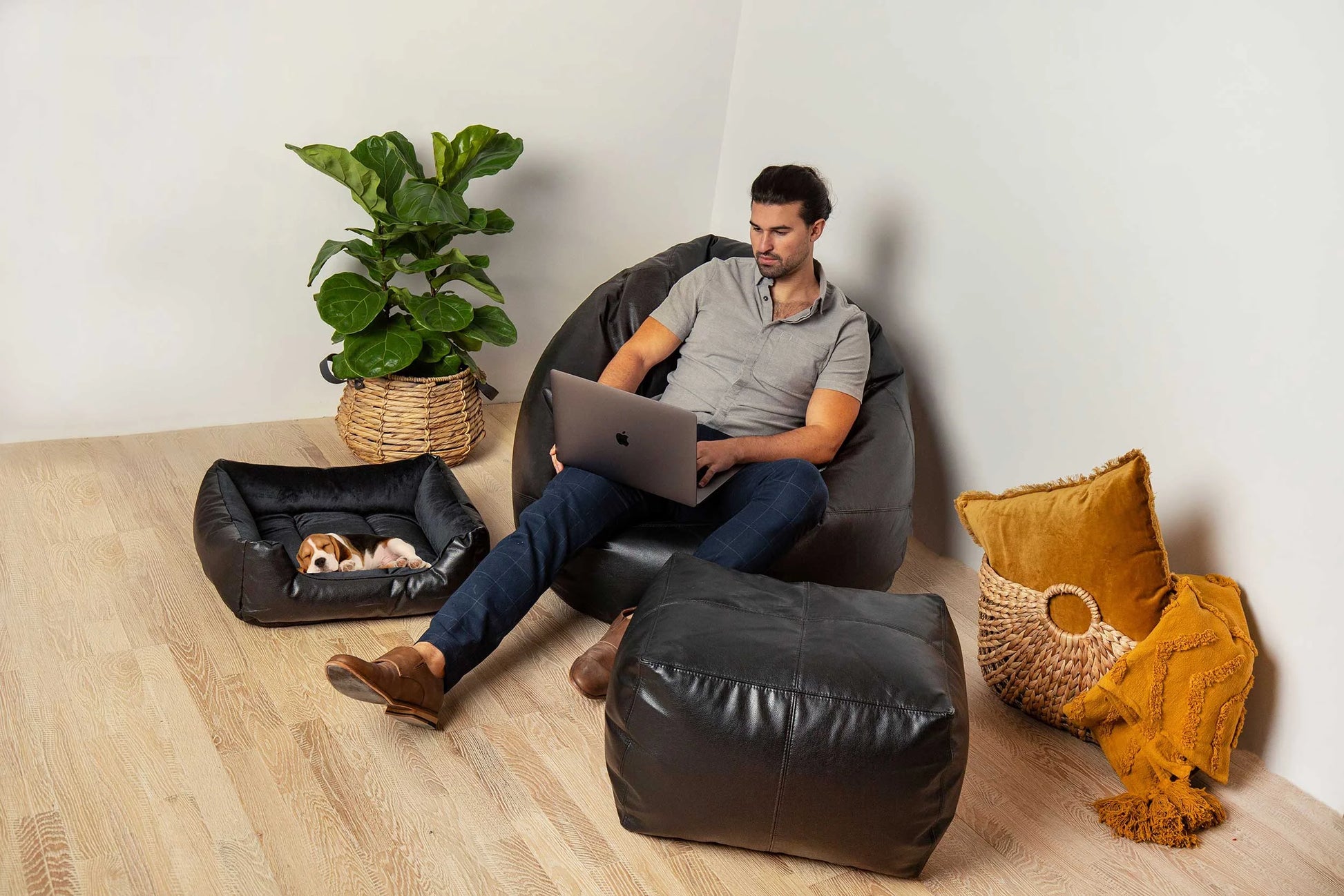 Vegan Leather Bean Bag Chair The Big Pear Black Luxeloungers